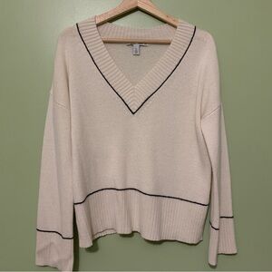 Autumn Cashmere V-Neck Sweater Preppy Schoolboy Contrast Trim